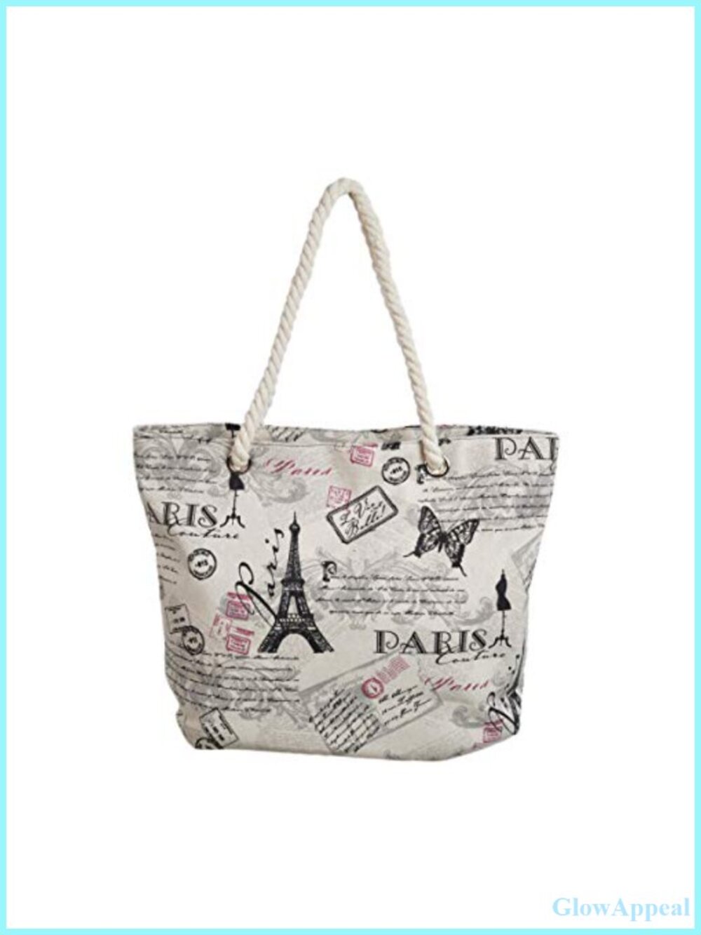 Paris Eiffel Tower Butterfly Print Cotton Canvas Tote Shoulder Bag Handbag